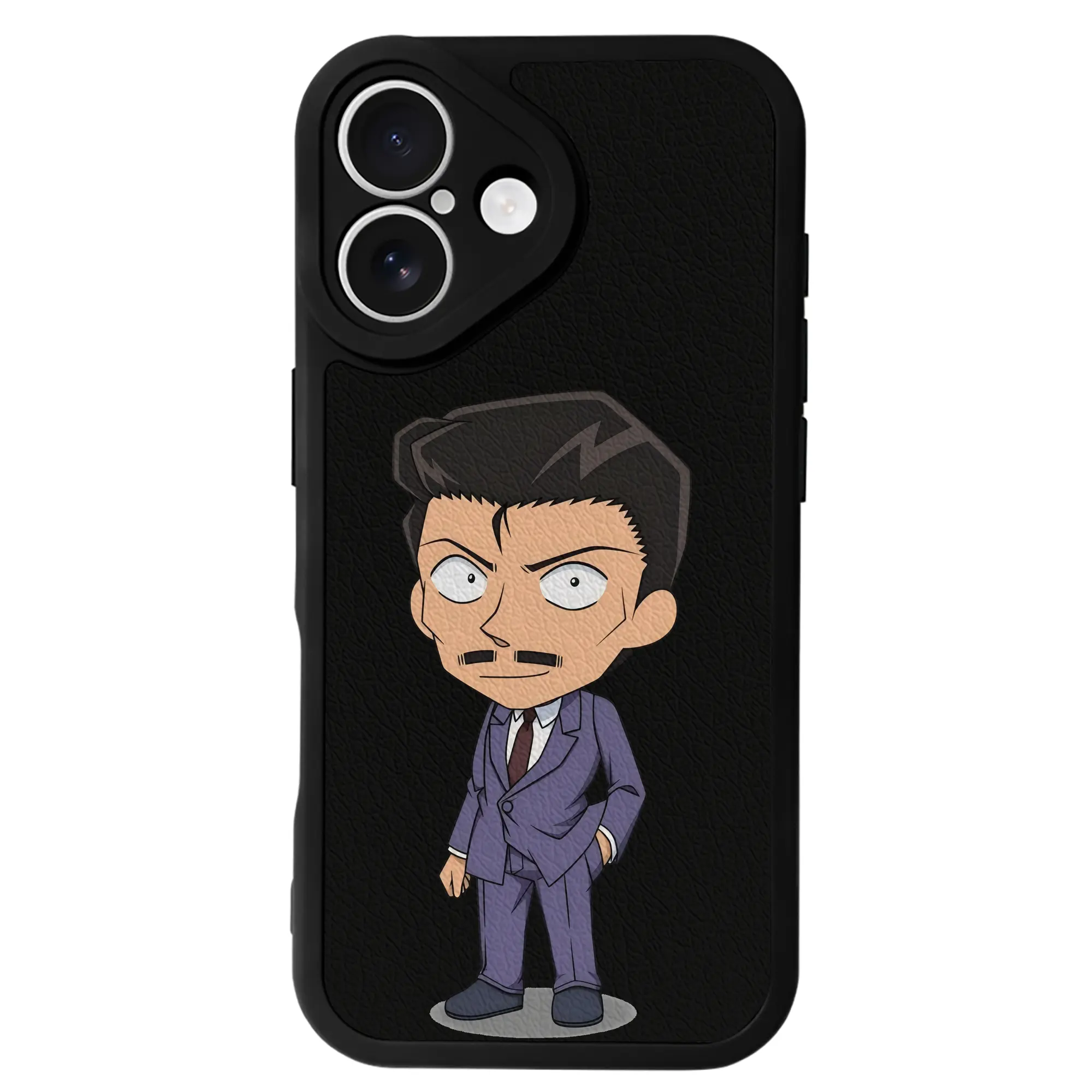 名探偵コナン グッズ 毛利 小五郎 - IPhone 16シリーズ対応 ・ シリコンスマホケース ・ レザー調 ・ 高精度フィット ・ 耐衝撃 ・ ワイヤレス充電対応 ・ 精密カット